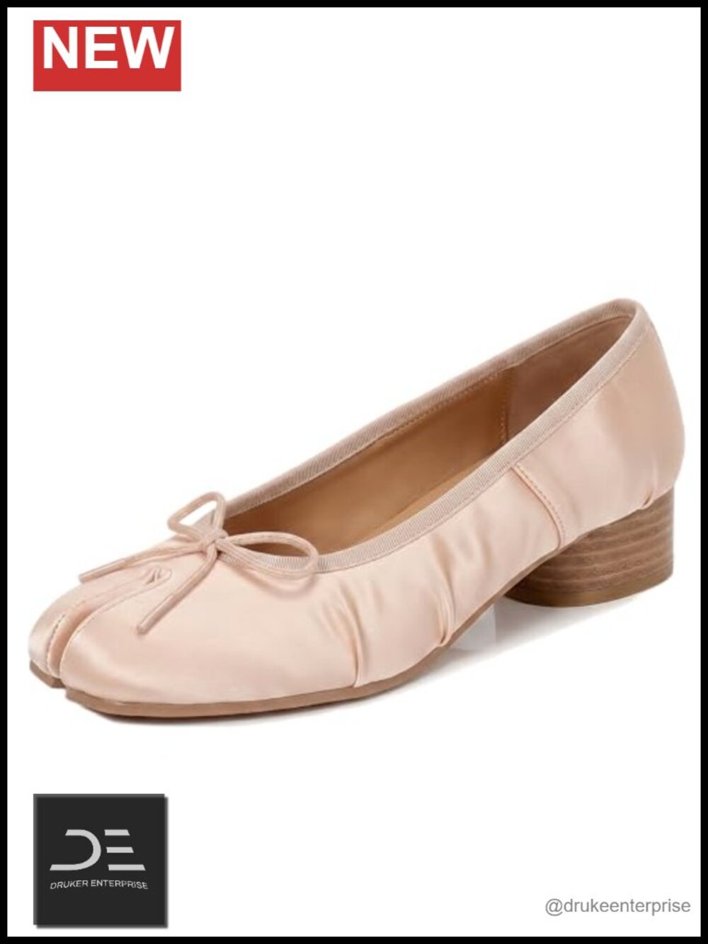 Women's Split-Toe Ballet Low Heel Pumps 1.2 Inch Block Heel Faux Leather Office